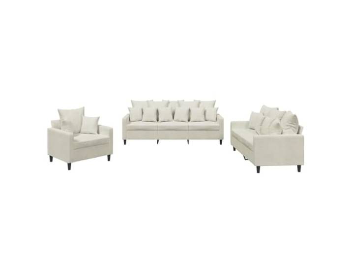 KUTYWEXFM 3-tlg. Sofagarnitur Creme Samt Couch Set mit Kissen Eleganter Samtbezug in Creme für Wohnzimmer und Lounge, inklusive dicker Schaumstoffpolsterung und 21 Kissen.