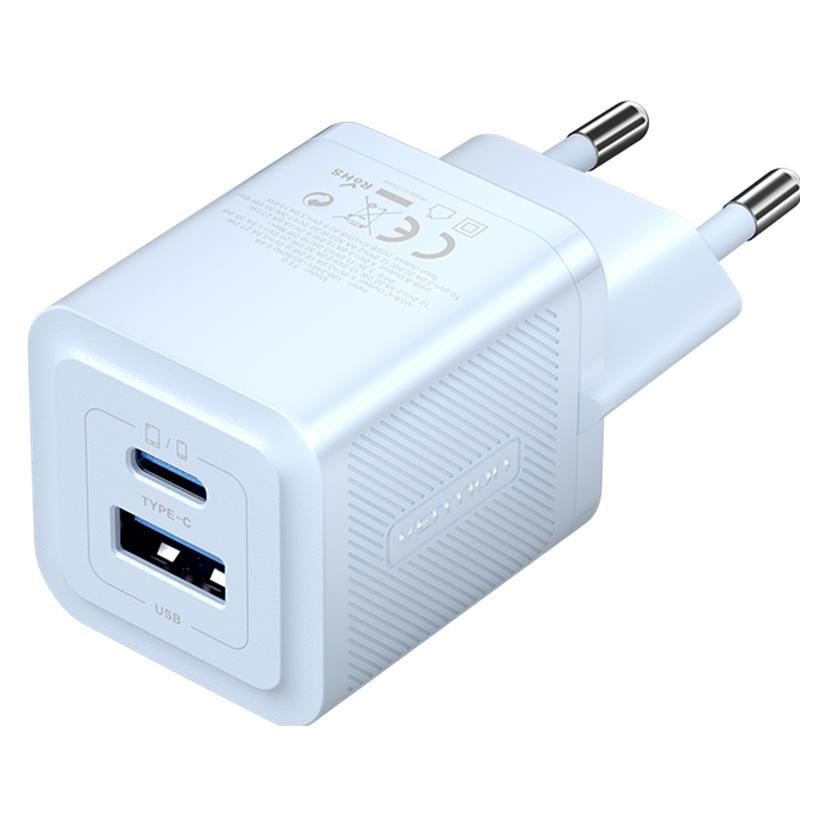 Vention Wall charger,, FEQL0-EU, USB-C USB- A, 30W/30W, GaN (blue) (30 W, 2 Ports) (FEQL0-EU)