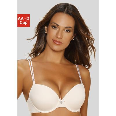 Push-up-BH LASCANA "BH mit Bügel, Schalen-BH", Damen, Gr. 90, Cup D, beige (puder), Microtouch, Obermaterial: 82% Polyamid (TACTEL), 18% Elasthan (LYCRA), BHs Push-up-BH, mit Spaghettiträgern, Dessous