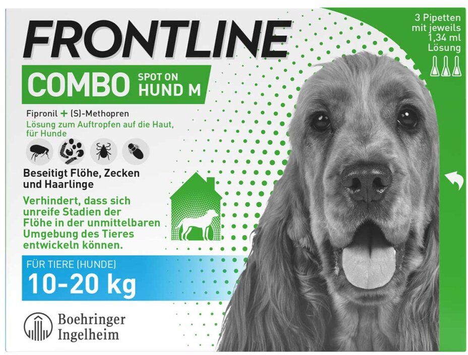 FRONTLINE COMBO Hund & Heim gegen Zecken Flöhe Larven 10-20 kg 3stk