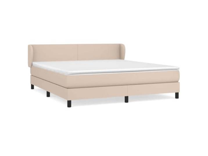 KKgypkn Boxspringbett mit Kopfteil in Cappuccino-Braun, 180x200 cm, Kunstlederbezug, Taschenfederkernmatratze, höhenverstellbares Kopfteil, mittelharte Stützung, hautfreundliche