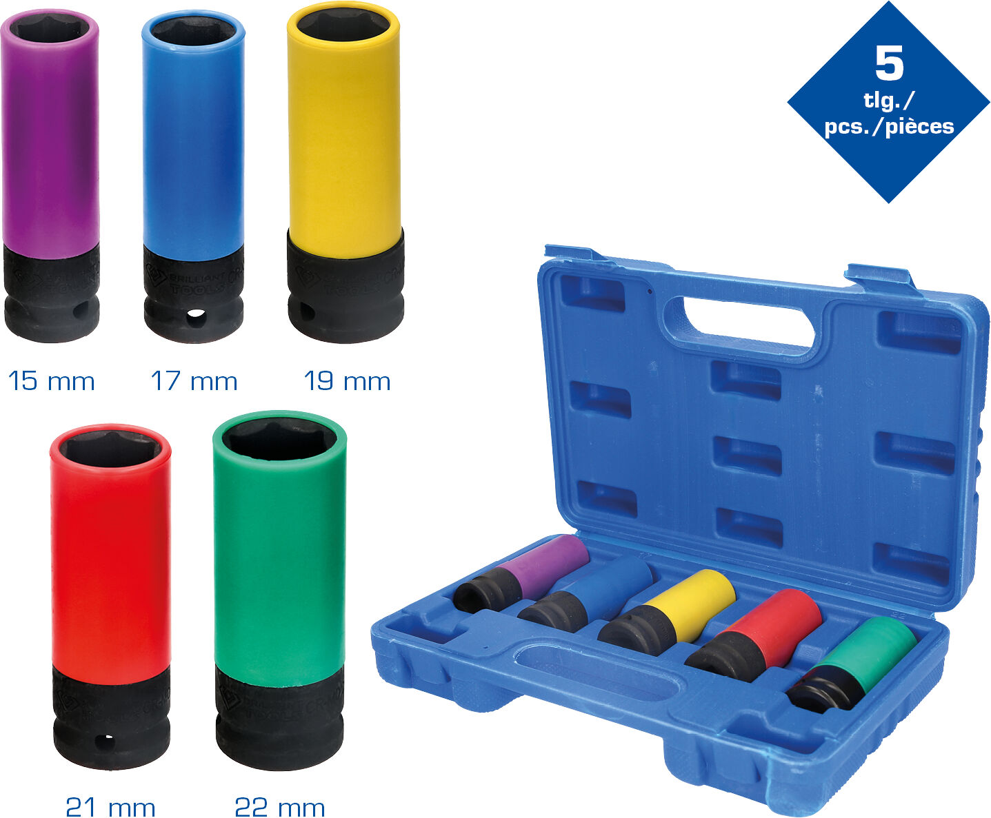 Brilliant Tools Felgen-Demontagewerkzeug 1/2 Alu-Felgen-Kraft-Stecknuss-Satz, 5-Tlg Bt691010