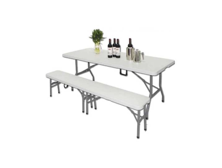 Banc pliable - BOLERO - 1830 mm - Blanc - Polyéthylène - Acier - Jardin