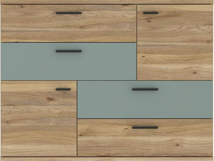 Forte Möbel Skive Kommode, Holzwerkstoff, Mauvella Eiche Nachbildung mit Salbei, 124,9