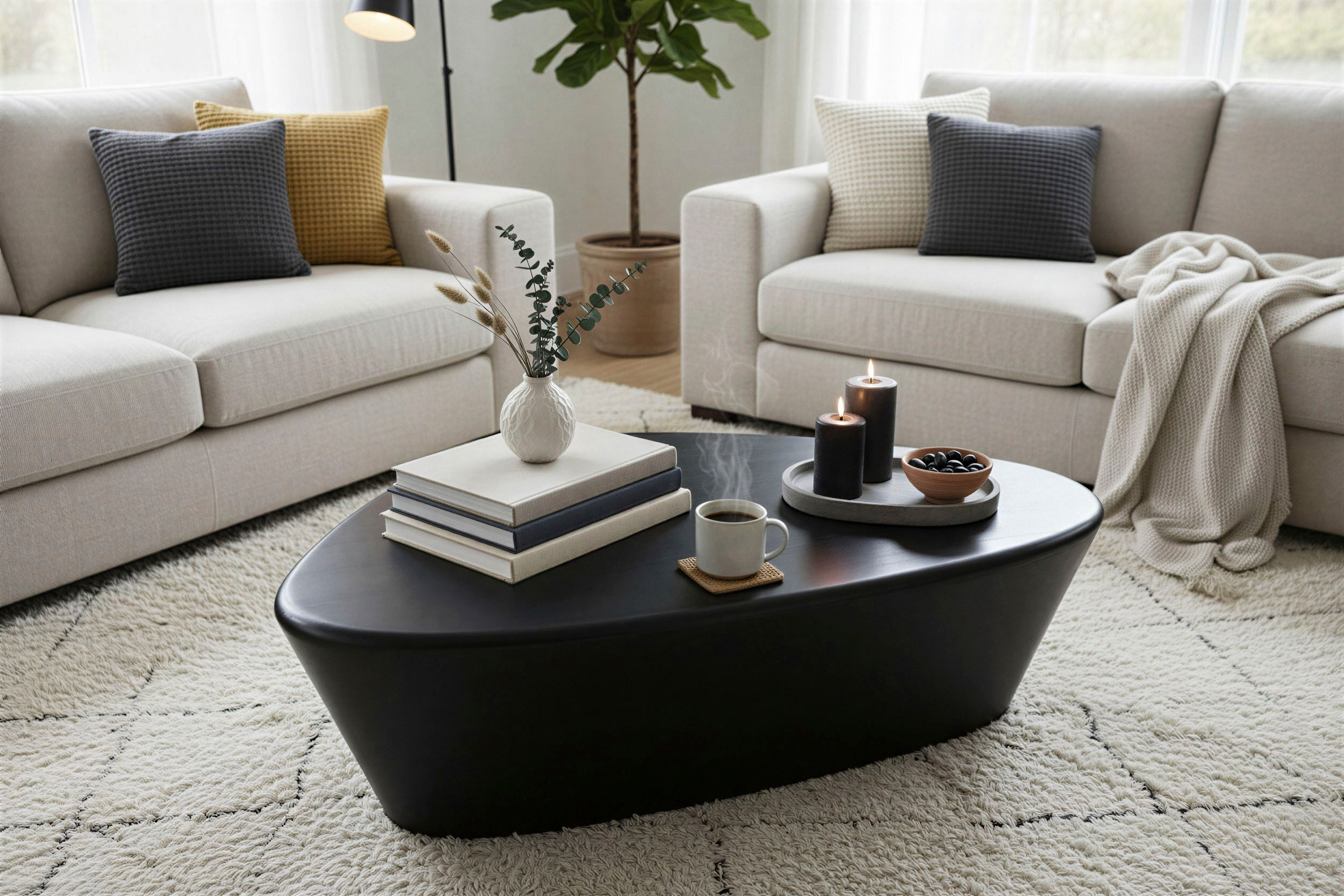 Couchtisch SIT "Venedig aus Mango massiv mit dreieckiger Tischplatte", schwarz, B:107cm H:30cm T:78cm, Mango massiv, Tische, Couchtisch, Geometrisches Design mit grosser dreieckiger Massivholzplatte schwarz B/H/T: 107cm x 30cm x 78cm, dreieckige Tischplat