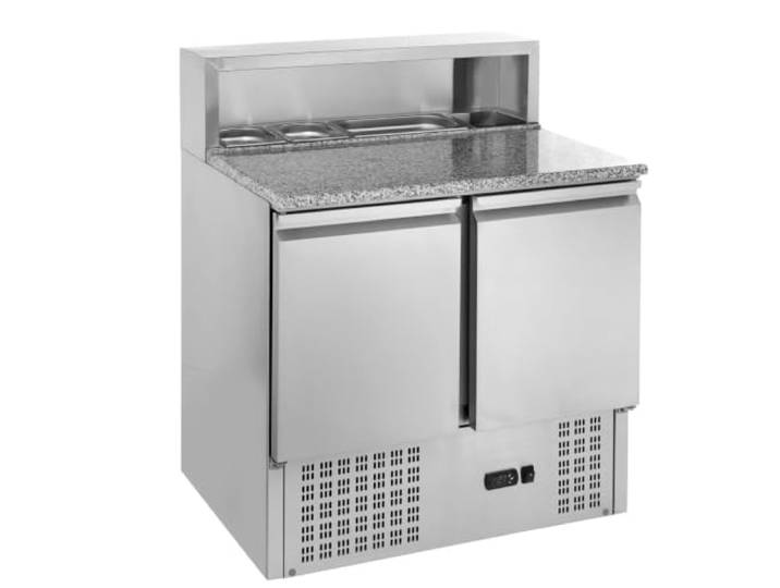 GastroHero Pizzatisch, Kühltisch, 176L, Edelstahl PSH900 +2 °C bis +8 °C, hochwertige Granit-Arbeitsplatte, 2 Türen, digitale Temperaturanzeige, 2x Einlegeboden, 2x Schienenpaar