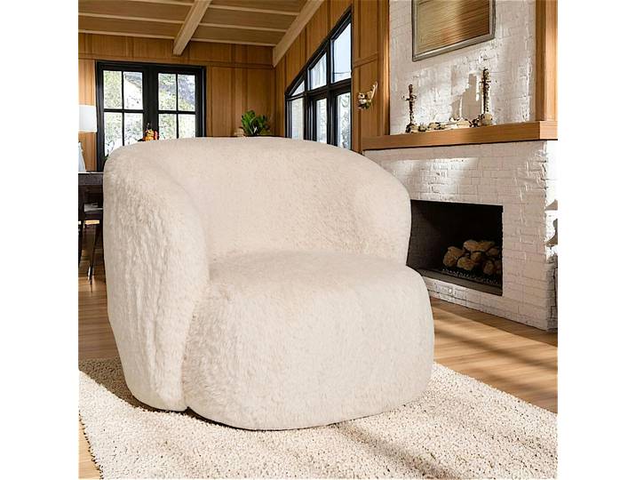 Gros fauteuil en fausse fourrure, couleur blanc cassé BERLIN
