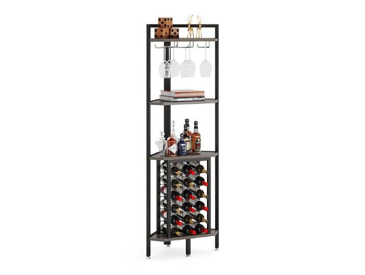 Tribesigns Weinregal Tribesigns 4-stöckiges Eck-Weinregal mit Glashalter für Bar, Küche.