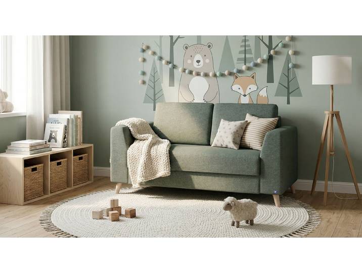 BRUNO Schlafsofa 120cm in Dunkel Waldgrün Klassik stabiles Massivholz & Boxspringkomfort