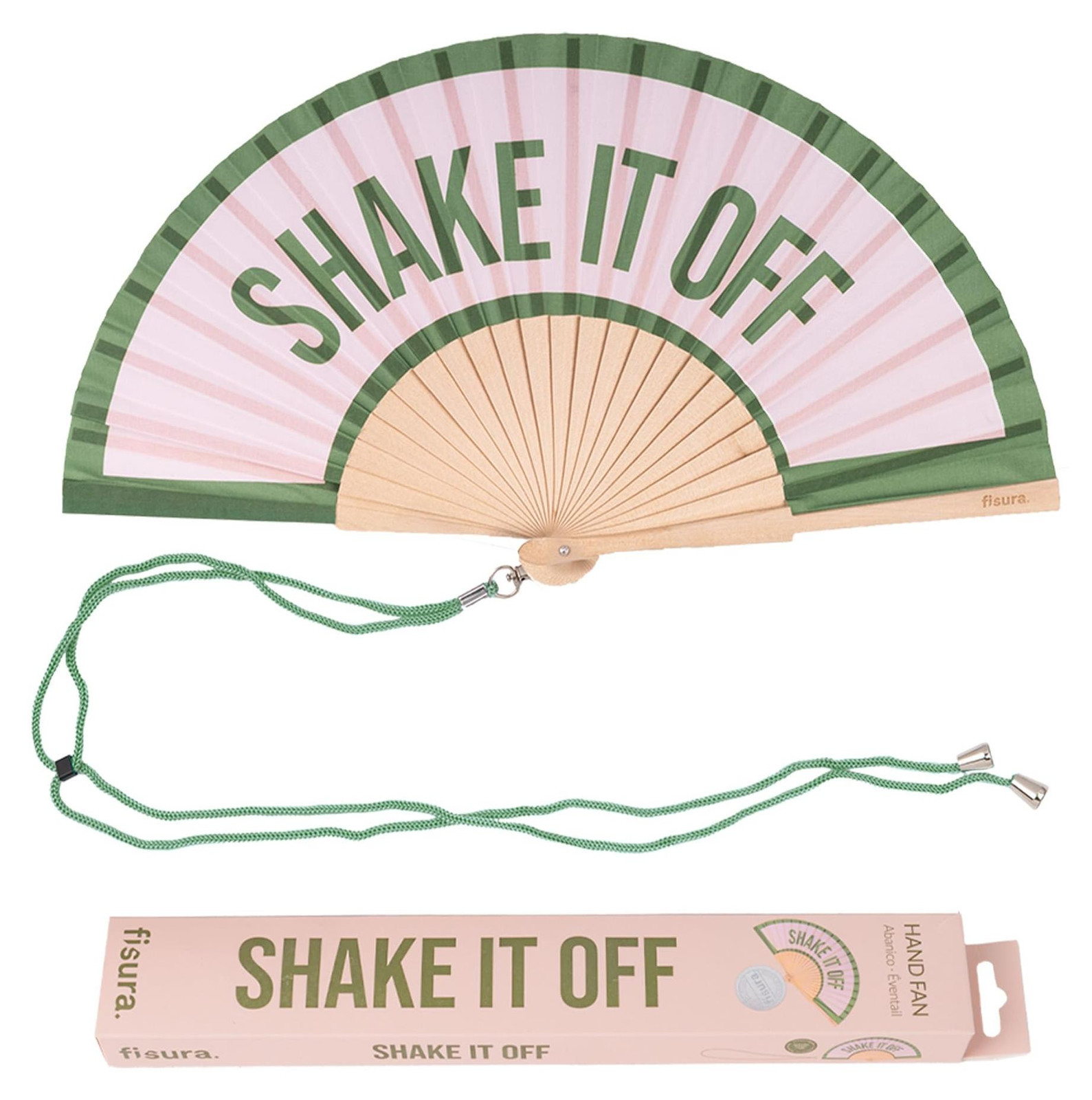 Dripio Houten waaier Shake It Off, roze-groen, 42,5 x 23 cm, met ophangklem