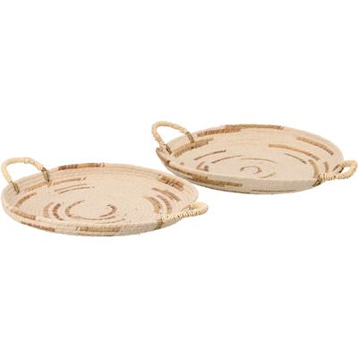 Dekoschale CREATIV HOME "Schale mit Griffen", beige (braun), H:6cm Ø:34cm, Baumwolle, Geflecht Seegras, Dekoschalen, mit Griffen