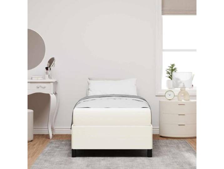 KTHLBRH Einzelbett mit Matratze Creme 90 x 200 cm Stoff Technisches Holz, Taschenfedern, ausgewogene Halterung, modernes Design