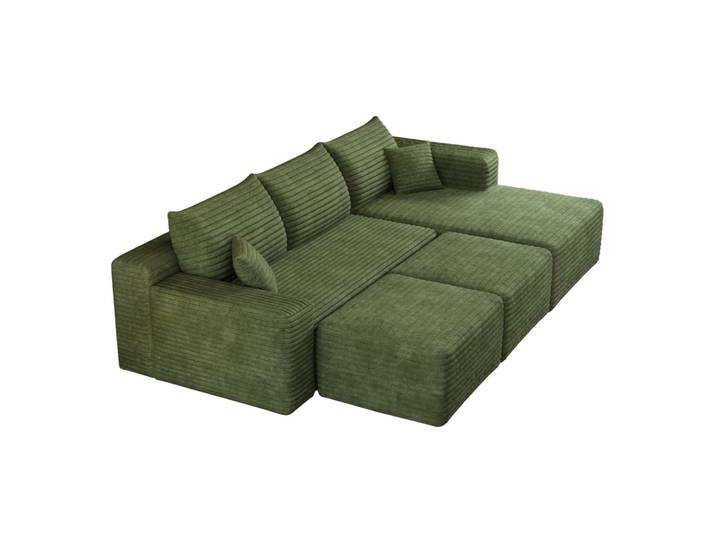 Canapé d'angle compressé en velours côtelé vert avec chaise longue