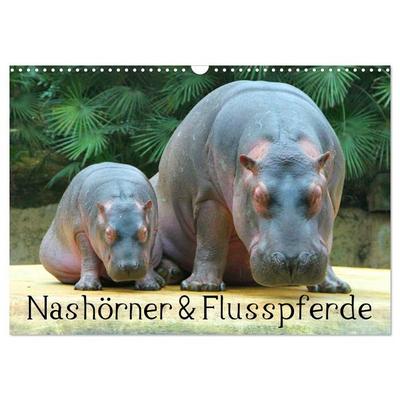 Nashörner & Flusspferde (Wandkalender 2026 DIN A3 quer), CALVENDO Monatskalender