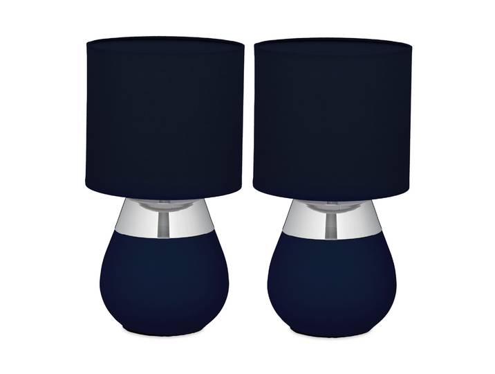 Tischlampe mit Stoffschirm 2er-Set Dunkelblau-Silber