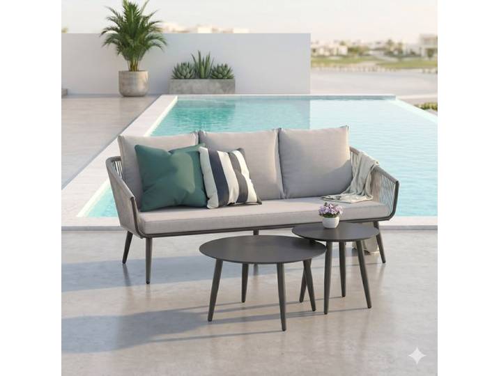 OUTLIV. Alex Loungeset inkl. Loungetische Aluminium/Rope/Olefin Hellgrau