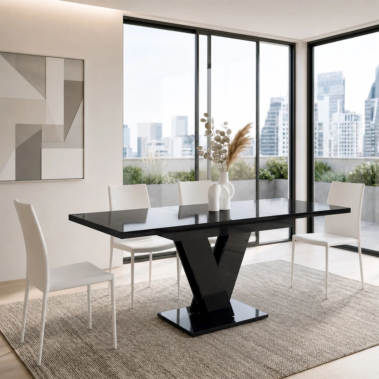 garneroarredamenti Tavolo allungabile moderno 120/160cm nero lucido Coroline