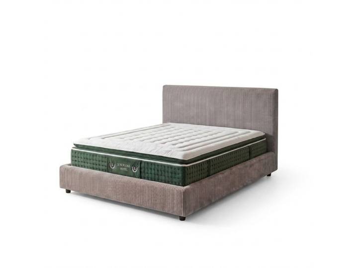Ensemble lit coffre gris clair - Tête de lit coffre et matelas hôtelier - 180x200 - Velours côtelé