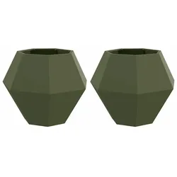 Helloshop26 - 2er-Set rechteckige Pflanzkübel aus olivgrünem Stahl 75 x 75 x 60 cm für modernen und langlebigen Außenbereich