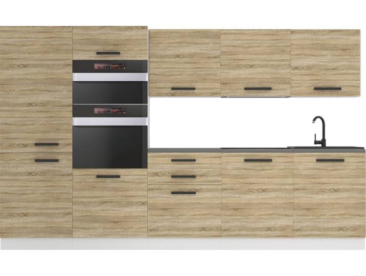 Belini Cuisine bloc Grace - Meubles de cuisine 300 cm Cuisine équipée sans appareils électroménagers avec placards et armoires basses\, sans plans de travail\, Chêne Sonoma