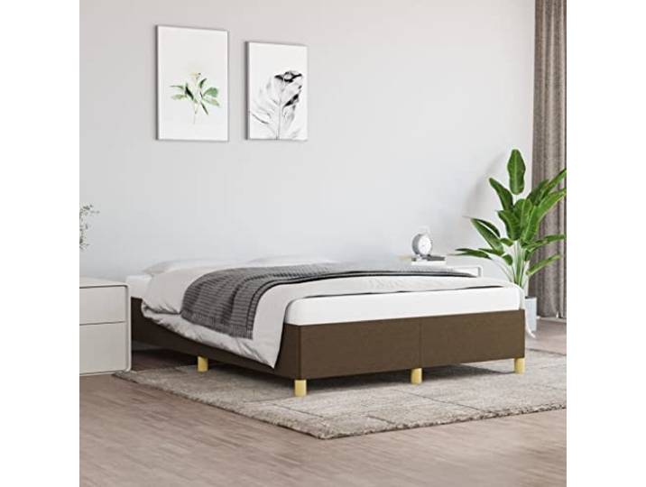 WDGJJFECNMUEHI Atmungsaktiver Stoff Stützbeine Bettgestell 140x200 cm Braun Bettgestell ohne Matratze Dunkelbraun 140x200 cm Stoff mit Kopfteil Stabiler Lattenrost Holzfüße