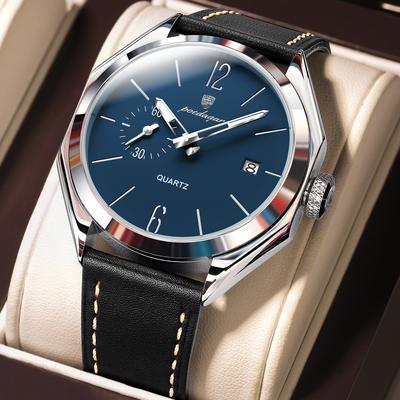 Modern Mode Marketplace Classic Leather Mens Quartz Watch Business Waterproof Sport Timepiece silver Blue