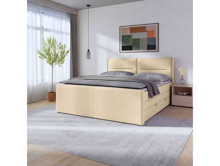 Boxspringbett Biadera mit Bettkasten 180 x 200cm Webstoff Pria Beige H3