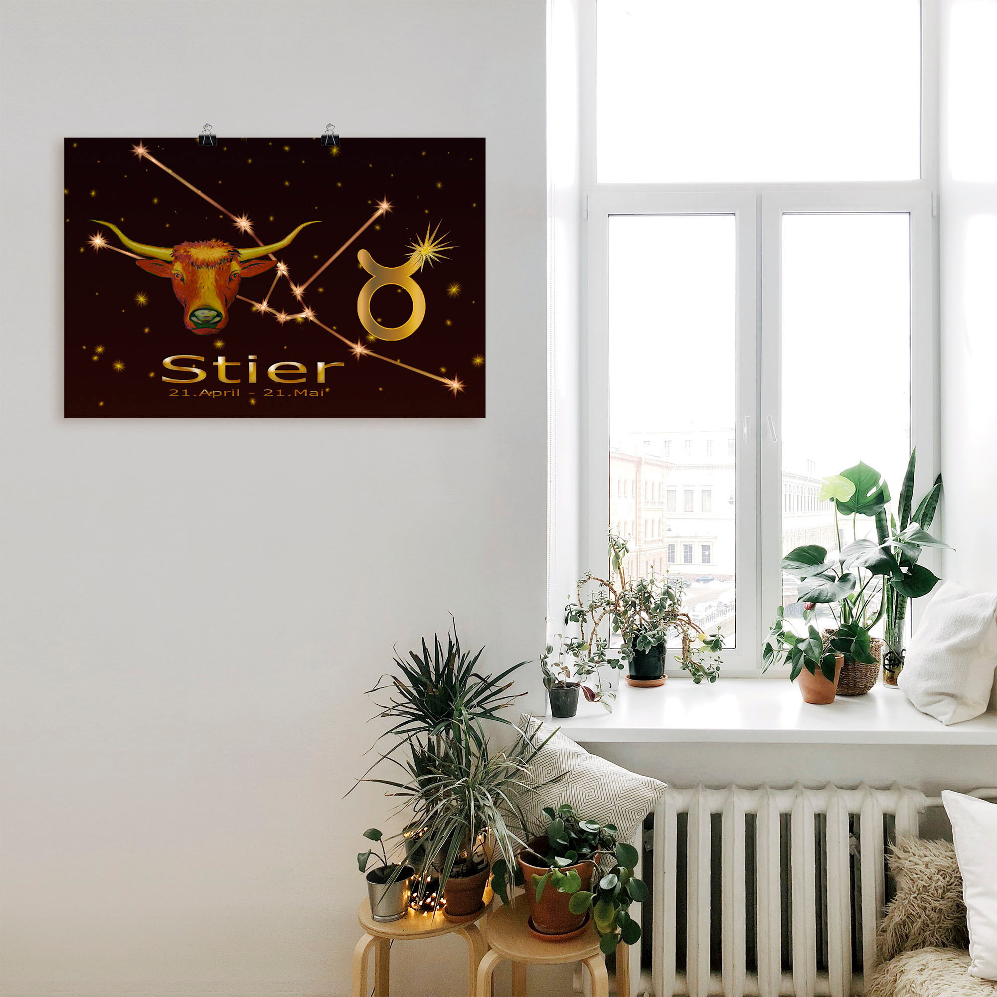 Poster ARTLAND "Sternzeichen - Stier", gold (farbe bild(er): goldfarben), B:60cm H:40cm, Bilder, Poster, ohne Rahmen farbe bild(er): goldfarben B/H/T: 60cm x 40cm, Poster Bilder von Sternzeichen Querformat, 1 Stk.