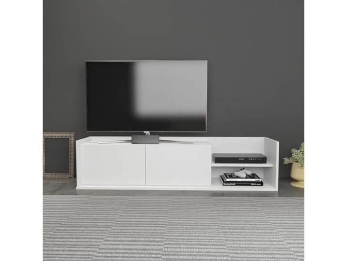 Hanah Home Scandinavian TV Stand, White, 160 x 35 x 36.8 cm 100% Melamine Coated Particle Board, 18 mm Thick Stylish & Functional for Modern Living Rooms