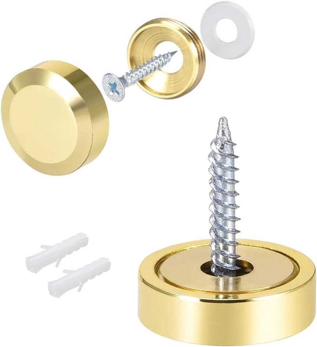 Spiegelschroeven met decoratieve doppen in messing - Goud - 20 mm
