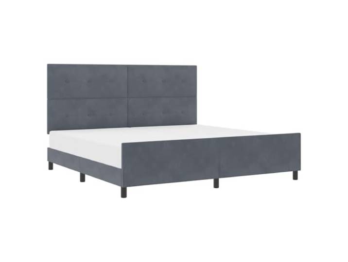 PUGYNBK Boxspringbett, Dunkelgrau, 200 x 200 cm, Samt Kopfteil verstellbar, Rahmen aus Kiefernholz, einfache Montage, moderner Stil