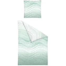 Bettwäsche Seersucker grün ( 155x220cm, mit 1 Kissen) - 155x220cm, mit 1 Kissen
