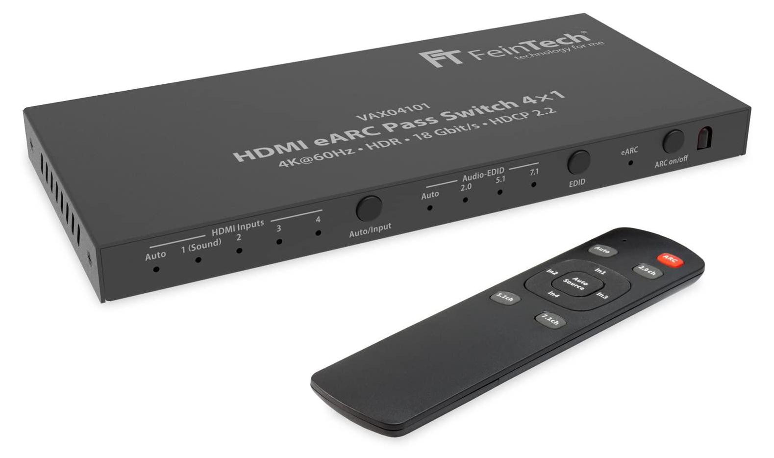 Selius HDMI Schakelaar eARC Pass Switch - 4x1 HDMI Poorten - 4K 60Hz HDR Dolby Atmos - Zwart - Voor Soundbar En TV