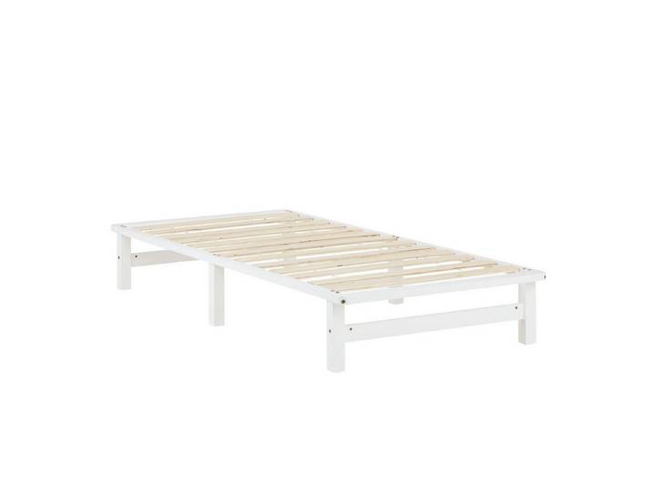 Homestyle4u Holzbett 90x200 120x200 100x200 140x200 mit Lattenrost Palettenbett Futonbett (Set, inklusive Lattenrost), 90x200, Weiß, lackiert, Einzelbett, bodennah