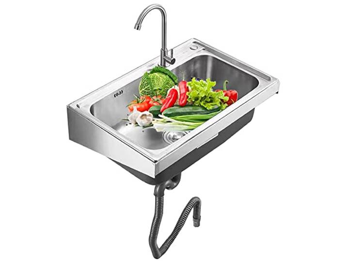 Handelsspüle Spülbecken Handwaschbecken Waschbecken Edelstahl Ausgussbecken mit heißem und kaltem Wasserhahn, Wandmontage Utility Badewaschbecken für kommerzielle Restaurantküchen Workshop ( Size : 58