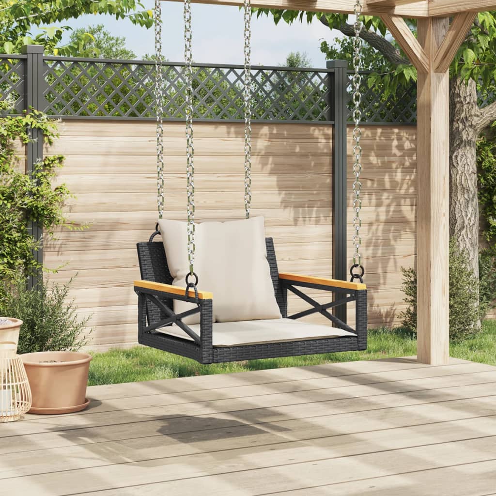 vidaXL Balancelle avec coussins noir 63x62x40 cm résine tressée