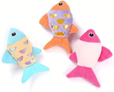 Inspire Picks Colorful Fish Catnip Kicker Toy Crinkle Paper Plush Chew & Interactive Cat Toy 3pcs