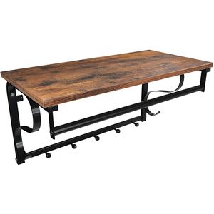 Vasagle Wandgarderobe LCR11BX, Metall / Holz, 60 x 32cm, mit Kleiderstange & 5 Haken, vintage braun