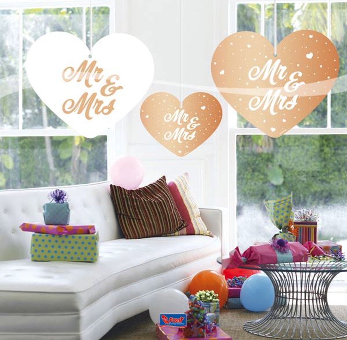 Folat Party Products Bruiloft Rosé Goud Hangdecoratie - 5 stuks