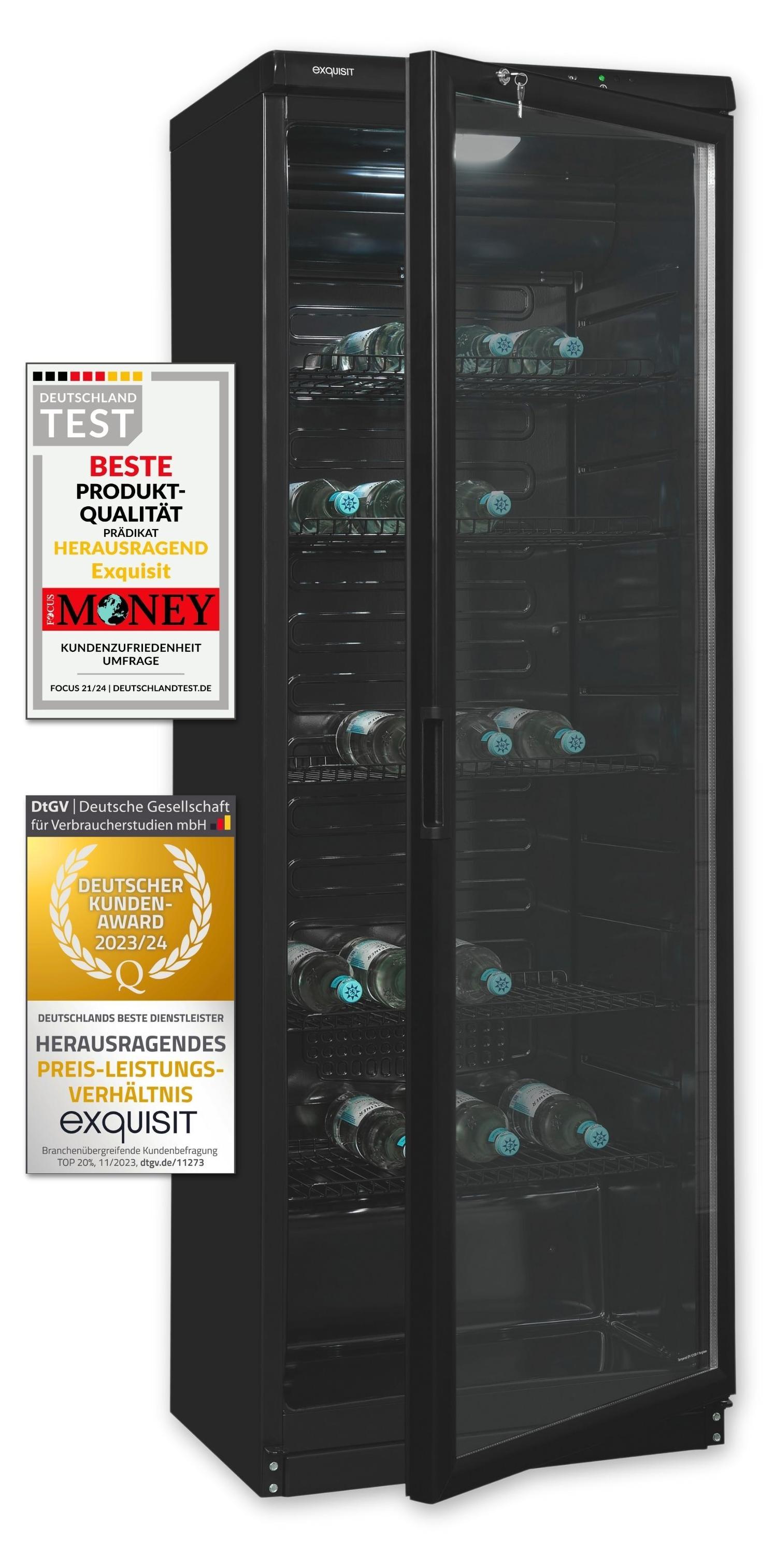 Exquisit Glastürkühlschrank GKS350-1-GT-280D schwarz | Nutzinhalt: 320 L | Standgerät