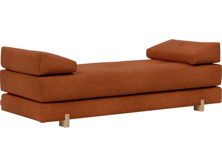 Stapelliege INNOVATION LIVING ™ Sigmund 595 Eiche-Beine , orange (orange, orange), B:80cm H:82cm L:200cm, Daybetten, Daybed mit 2 Federkernmatratzen zum täglichen Gebrauch. Dauerschläfer