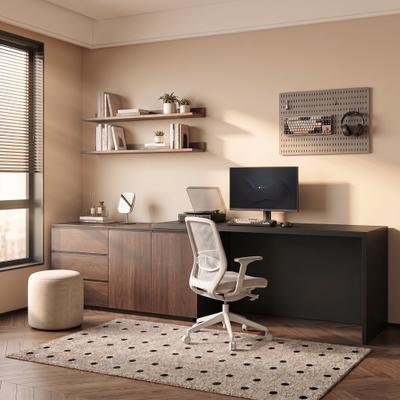 Unbrand 94.5'' Modern Home Office Expandable Dresser Desk with Storage Drawers and Cabinet