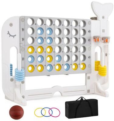 Costway Giant 4-to-Score Game Set Jumbo 4-in-a-Row Game with Ring-toss and Portable Bag-Gray