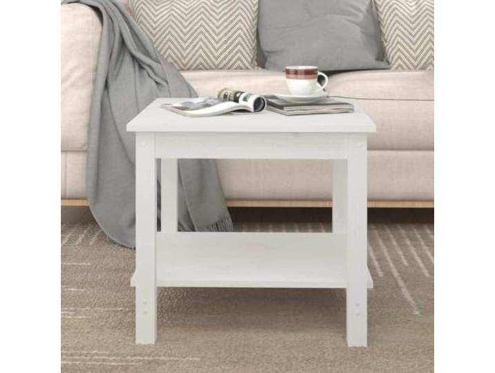 TEKGHUT Couchtisch Weiß 50x50x45 cm Massivholz Kiefer mit 2 Ebenen Massivholz Kiefer, 2-Etagen-Design, stabile Konstruktion, vielseitig nutzbar, einfache Montage
