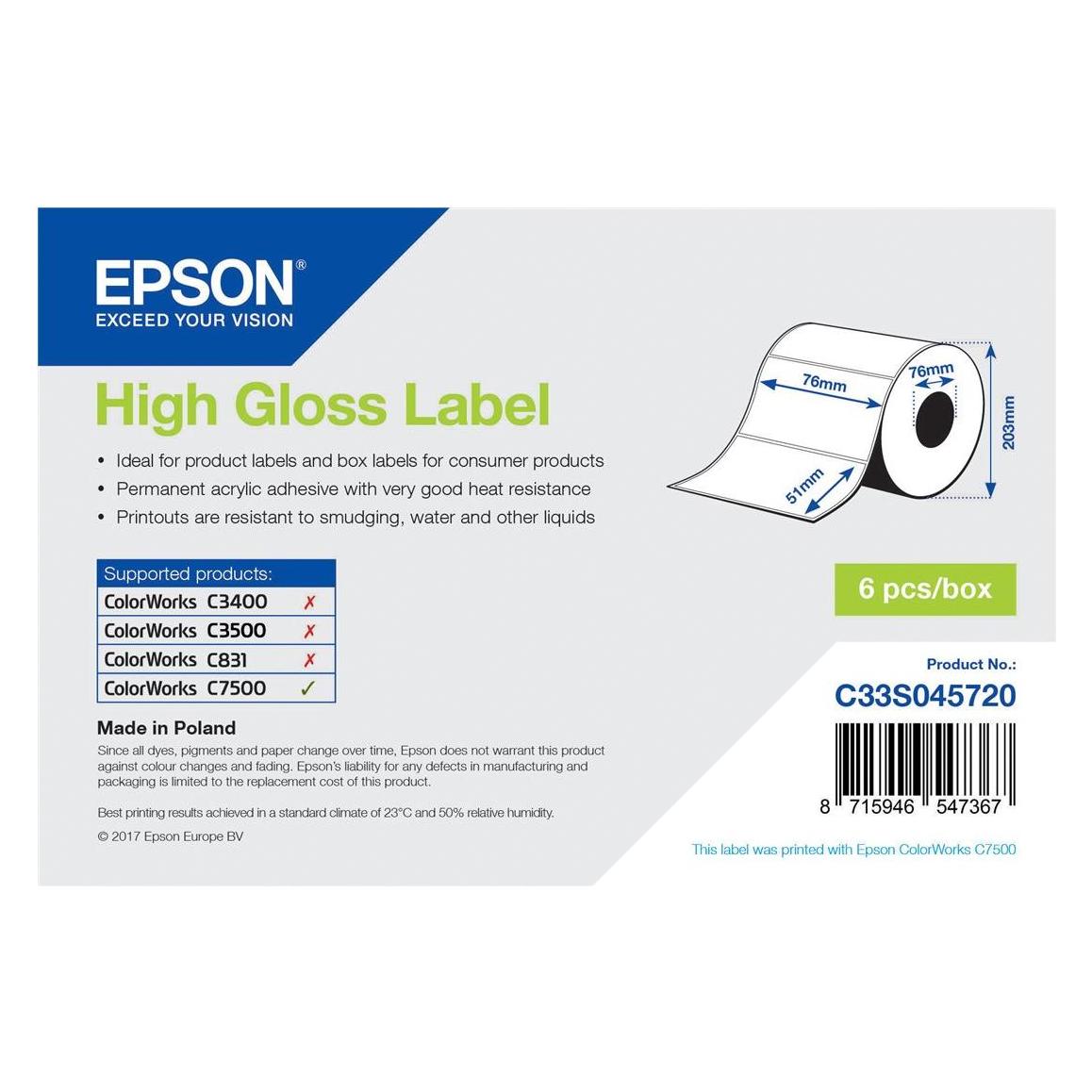 Epson High Gloss Label (76 mm) (C33S045720)
