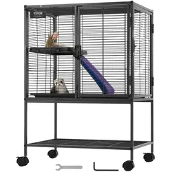 VEVOR 86,4 cm rollender Frettchenkäfig aus Metall, großer 2-stöckiger Käfig, Kleintierkäfig mit Rampen und Tablett, einfach aufzubauen für Hausratten, Hamster, Meerschweinchen, Chinchillas, Eichhörnchen, Igel, Hasen