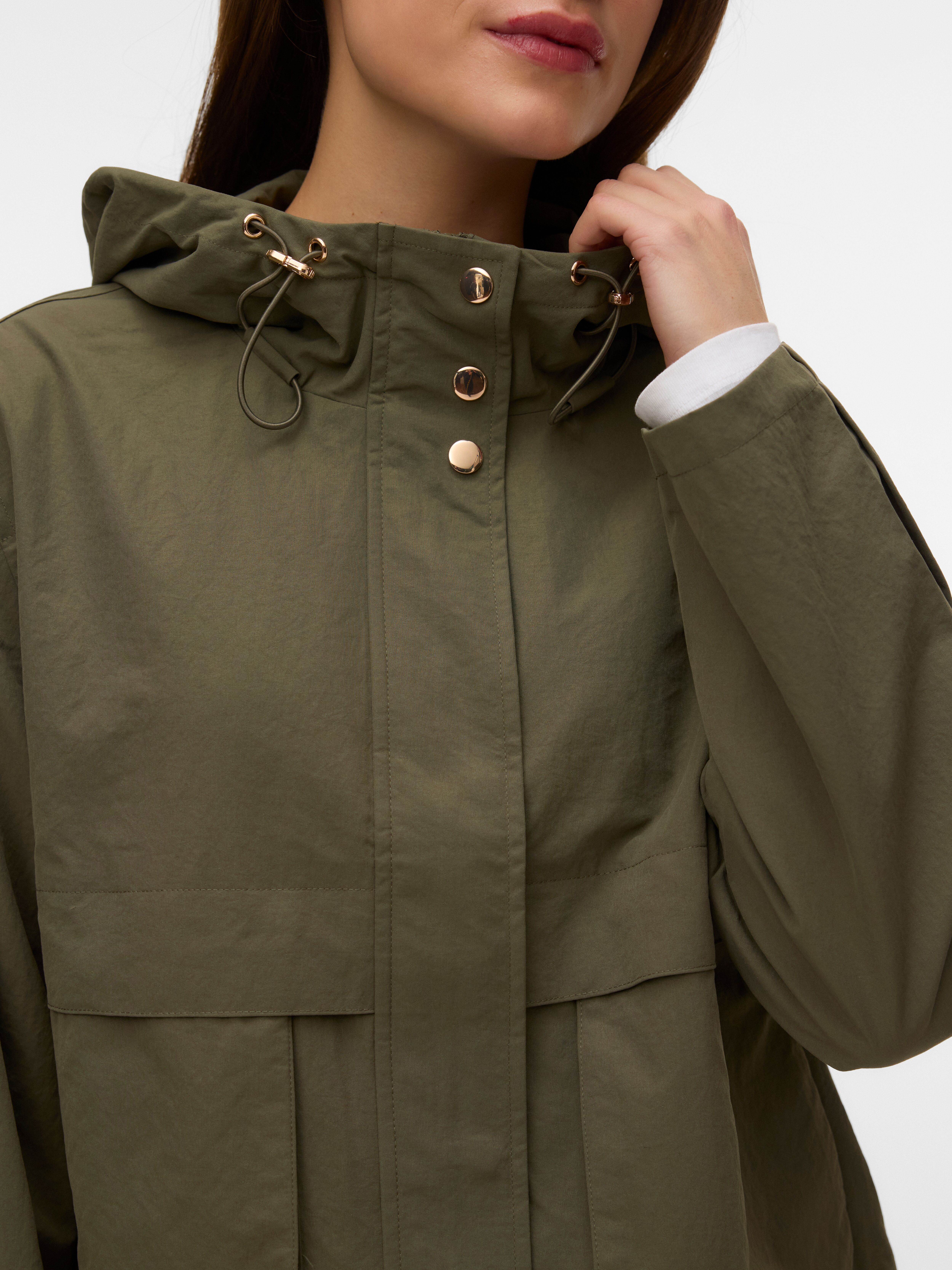 Parka VERO MODA "VMMICHELA SHORT PARKA", Damen, Gr. S, kalamata, Web, Obermaterial: 100% Polyester, unifarben, hüftlang, Jacken Parka, Polyester kalamata S