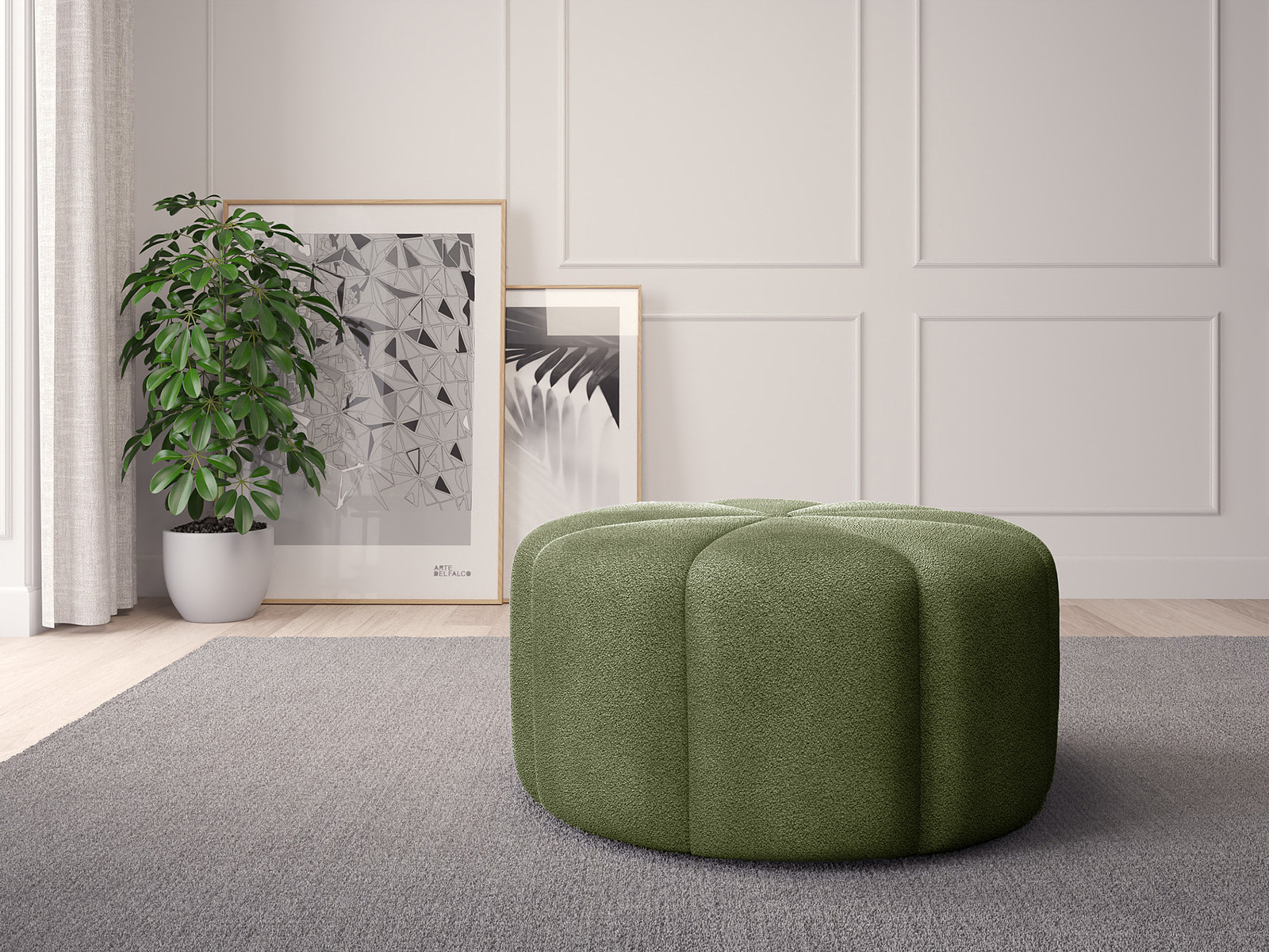 home24 Poef FORA mosgroen bouclé stof 80 cm