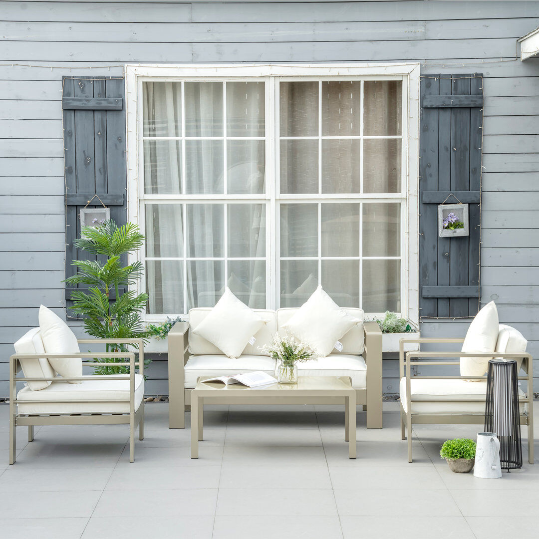 Outsunny 4 Pieces Outdoor Garden Furniture Set Aluminium Champagne Gold Gold 4
