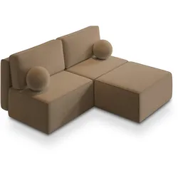 ECKSOFA VARNA M Beige Velours-Stoff mit Schlaffunktion